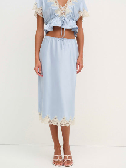 For Love and Lemons - Sweetheart Midi Skirt - Dusty Blue