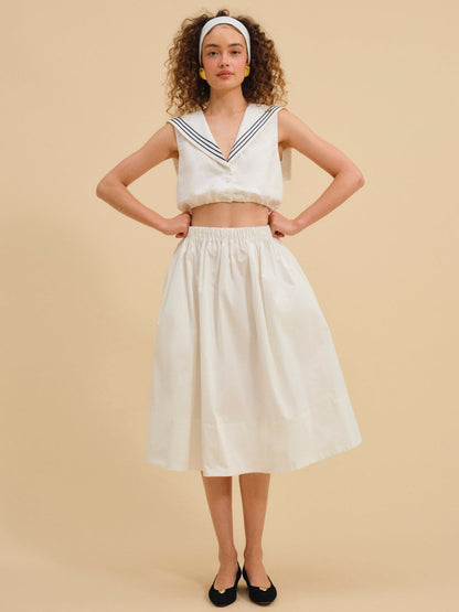 For Love and Lemons - Marella Poplin Midi Skirt - White