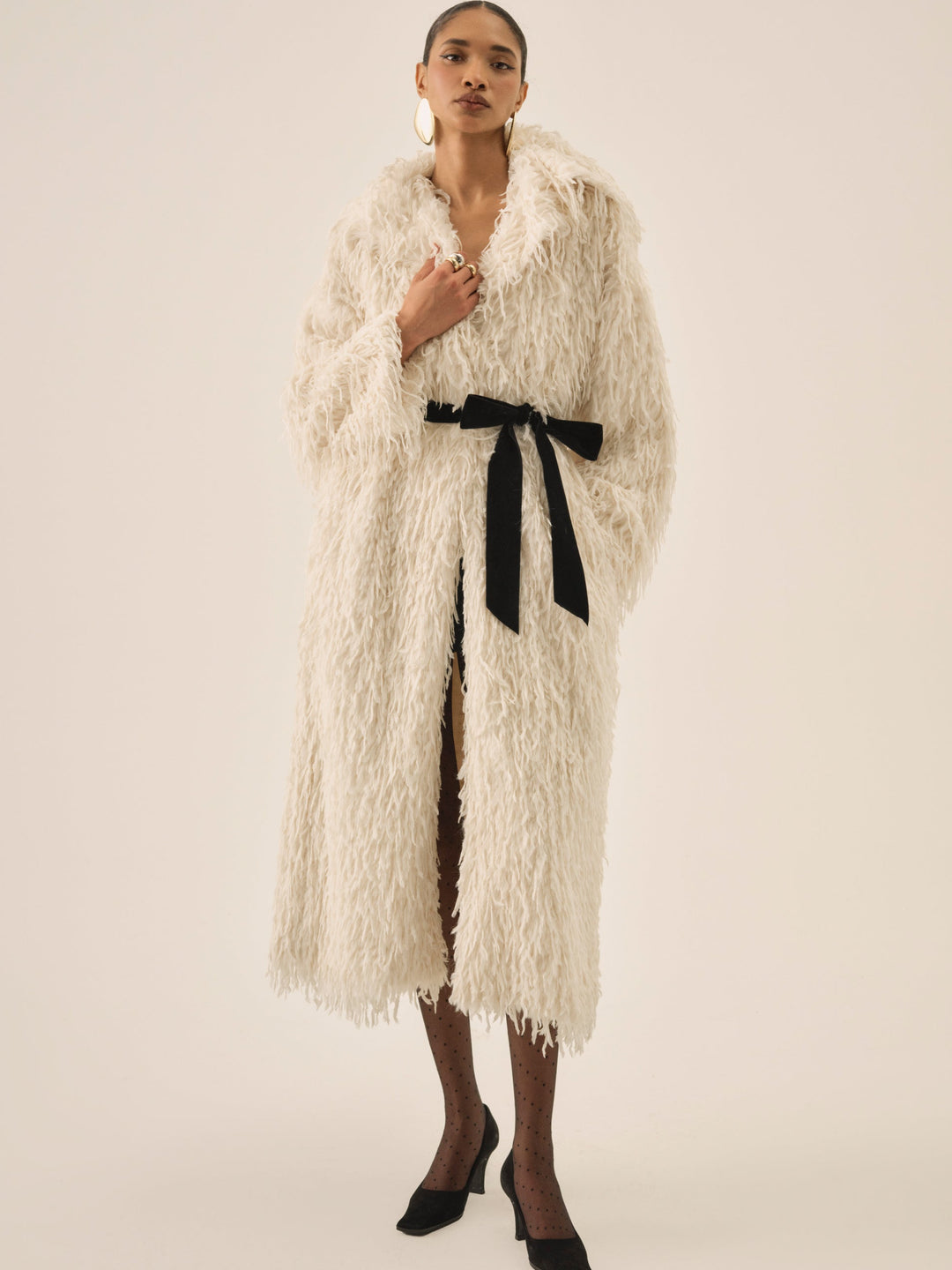 For Love and Lemons - Ruffle Faux Feather Coat - Cream