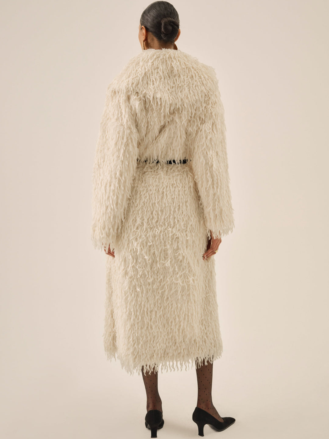 For Love and Lemons - Ruffle Faux Feather Coat - Cream