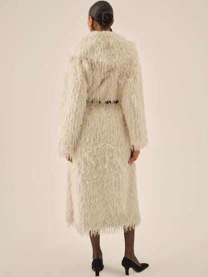 For Love and Lemons - Ruffle Faux Feather Coat - Cream