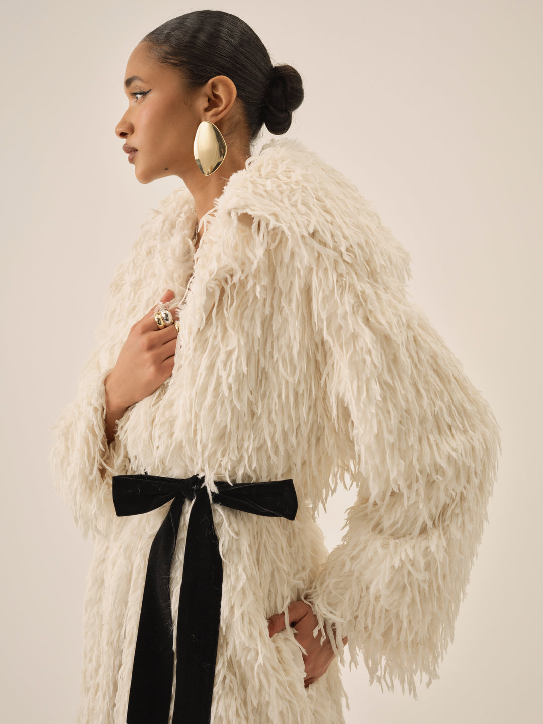 For Love and Lemons - Ruffle Faux Feather Coat - Cream