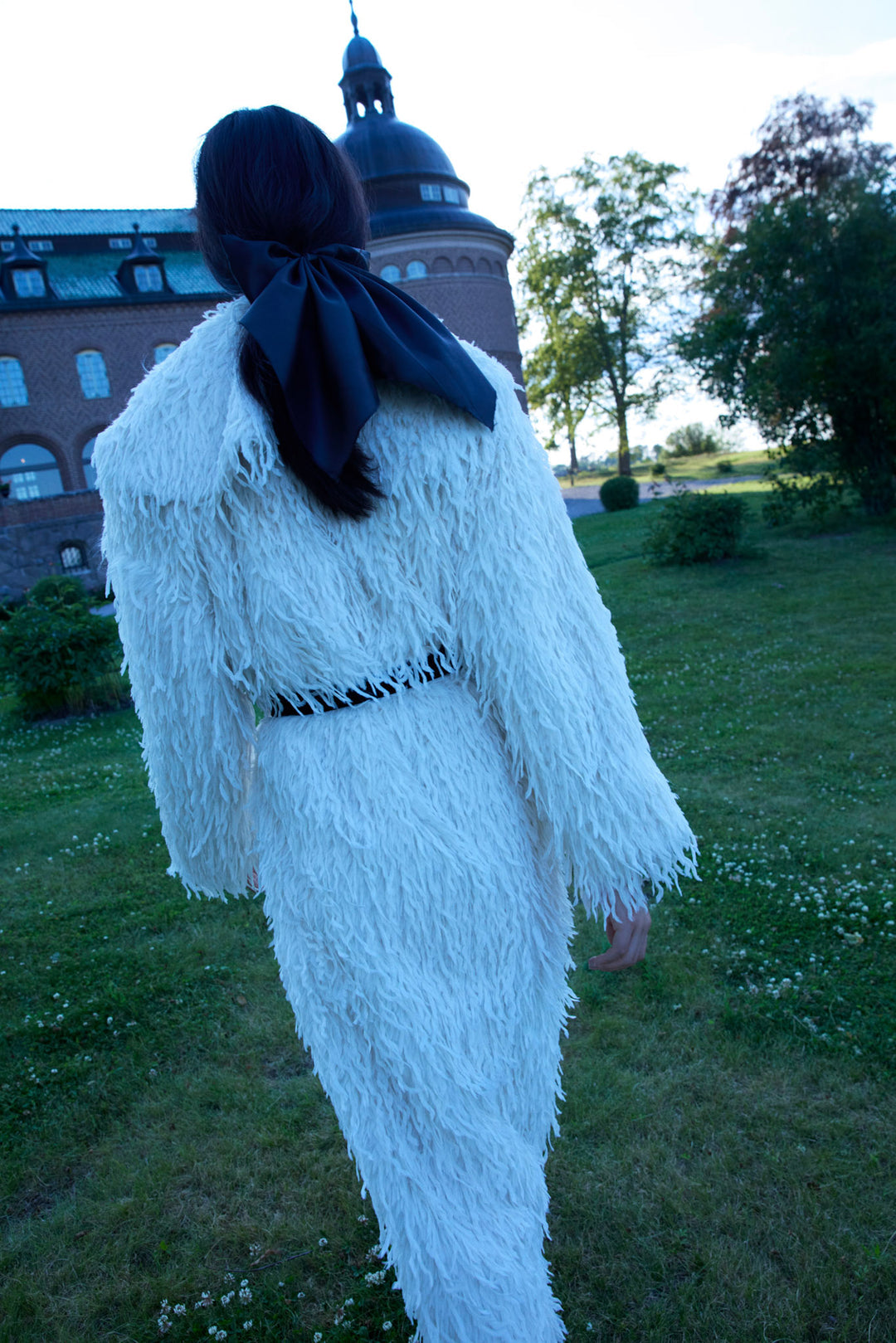 For Love and Lemons - Ruffle Faux Feather Coat - Cream