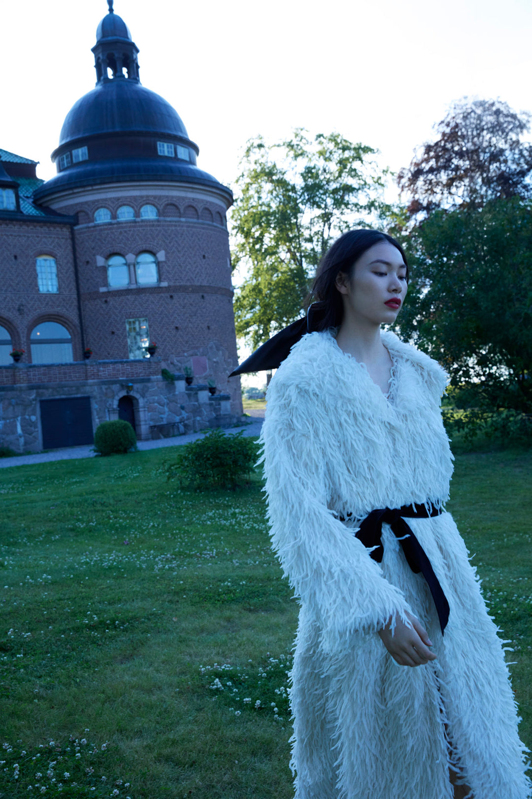 For Love and Lemons - Ruffle Faux Feather Coat - Cream