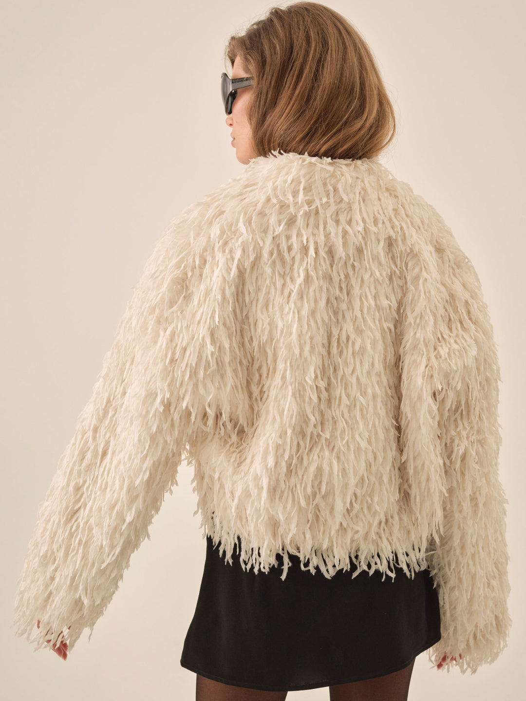 For Love and Lemons - Ruffle Faux Feather Jacket - Cream