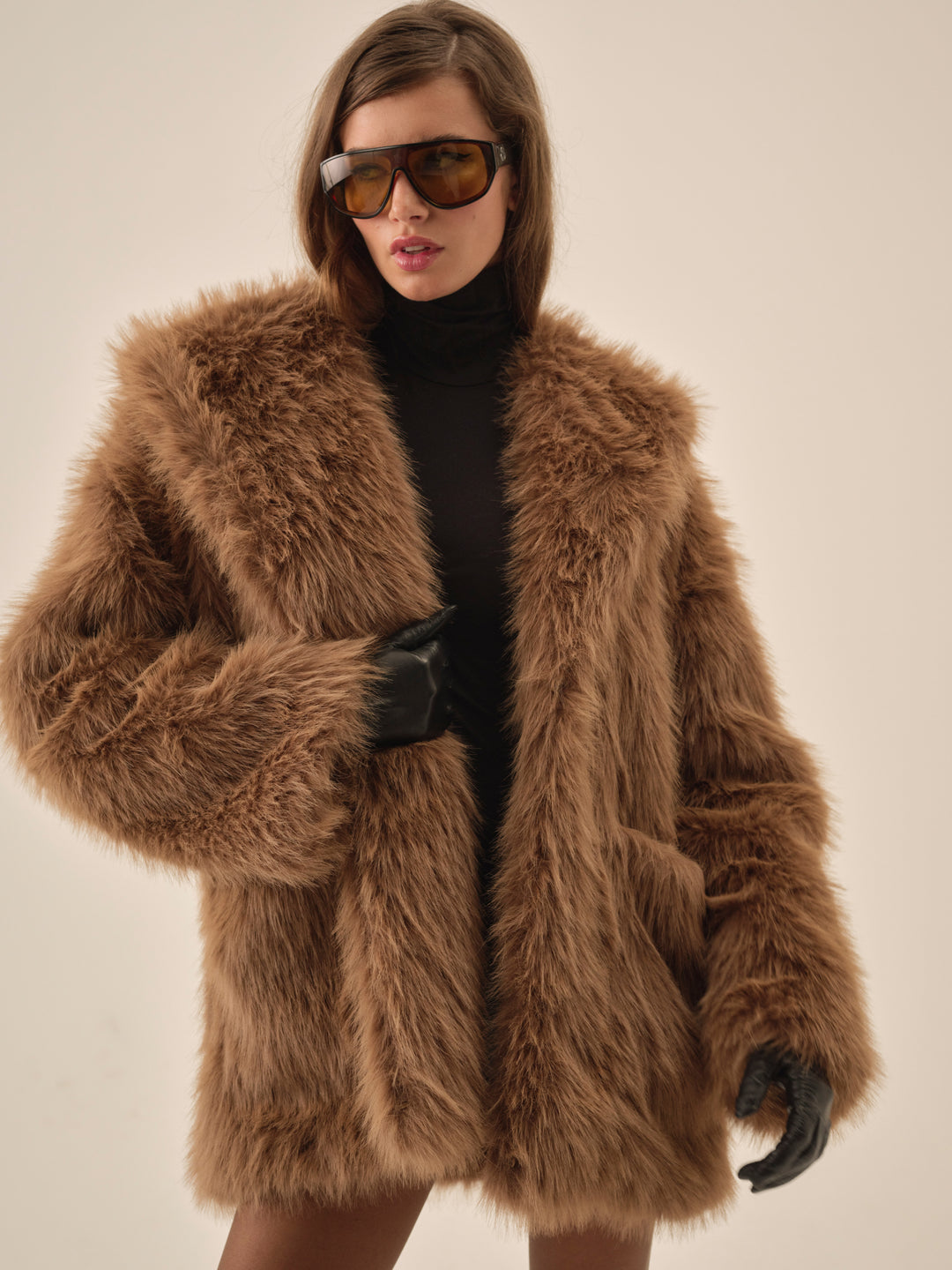 For Love and Lemons - Warm Honey Faux Fur Jacket  - Brown
