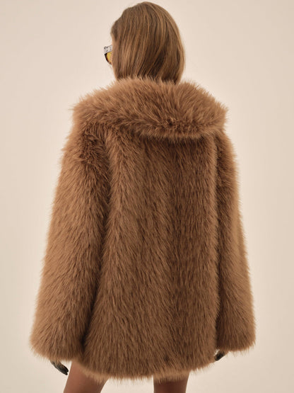 For Love and Lemons - Warm Honey Faux Fur Jacket  - Brown