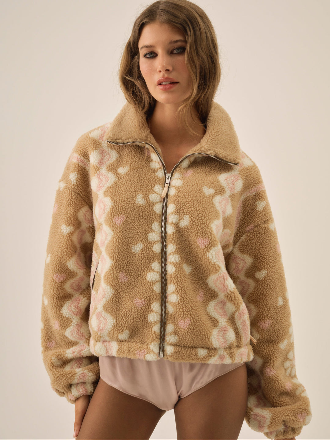 For Love and Lemons - Betty Sherpa Zip Up - Pink