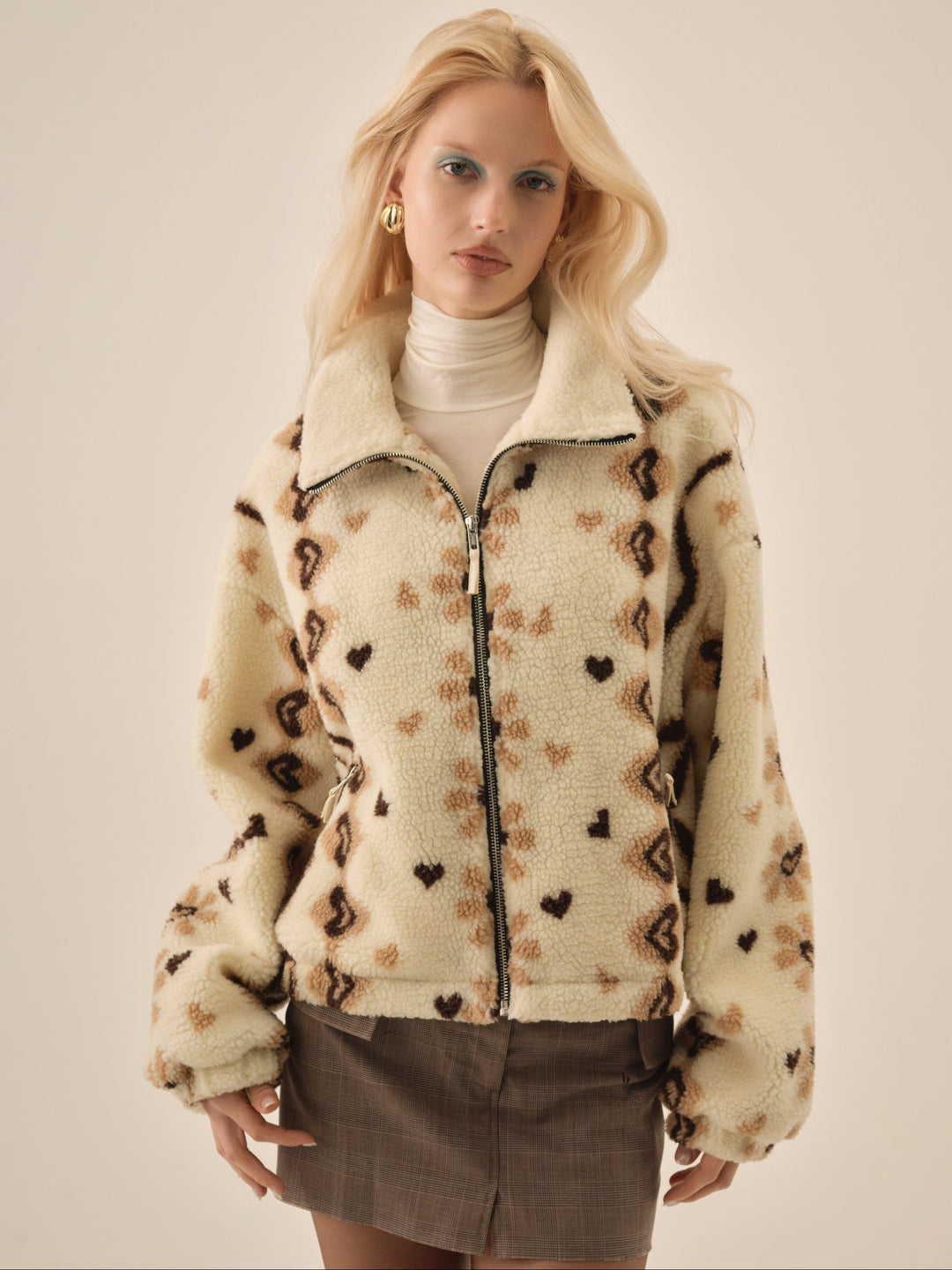For Love and Lemons Betty Sherpa Zip Up - Brown