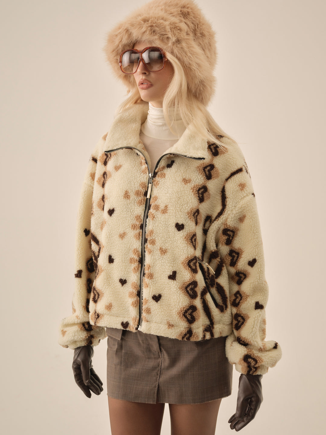 For Love and Lemons Betty Sherpa Zip Up - Brown