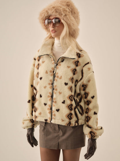 For Love and Lemons Betty Sherpa Zip Up - Brown