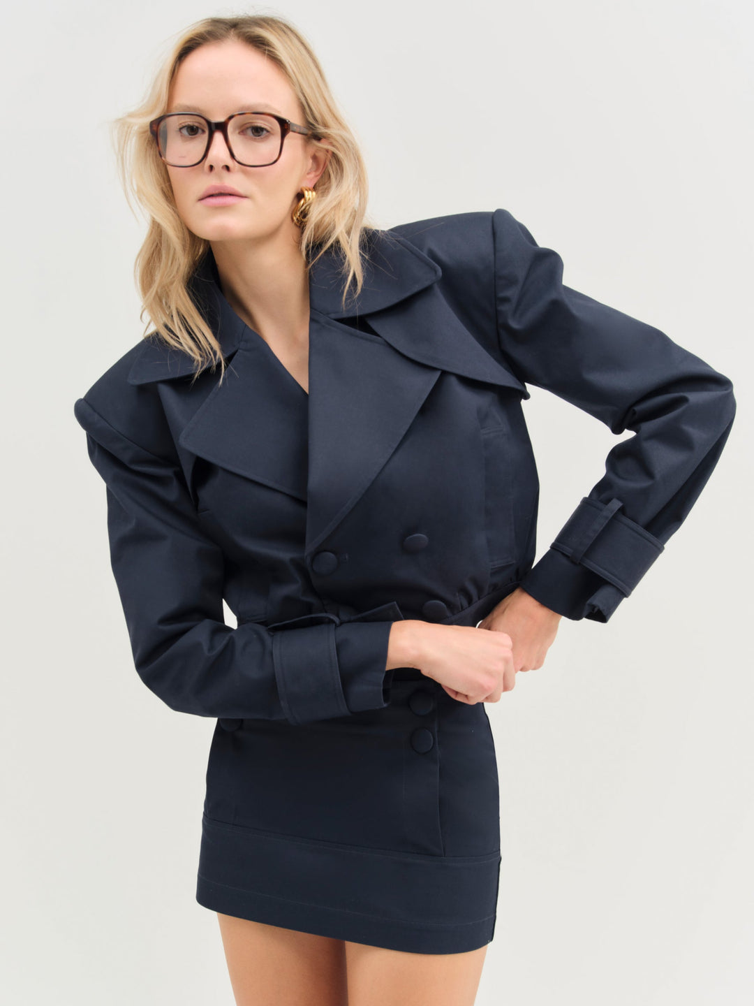 For Love and Lemons - Cotton Twill Cropped Jacket - Navy