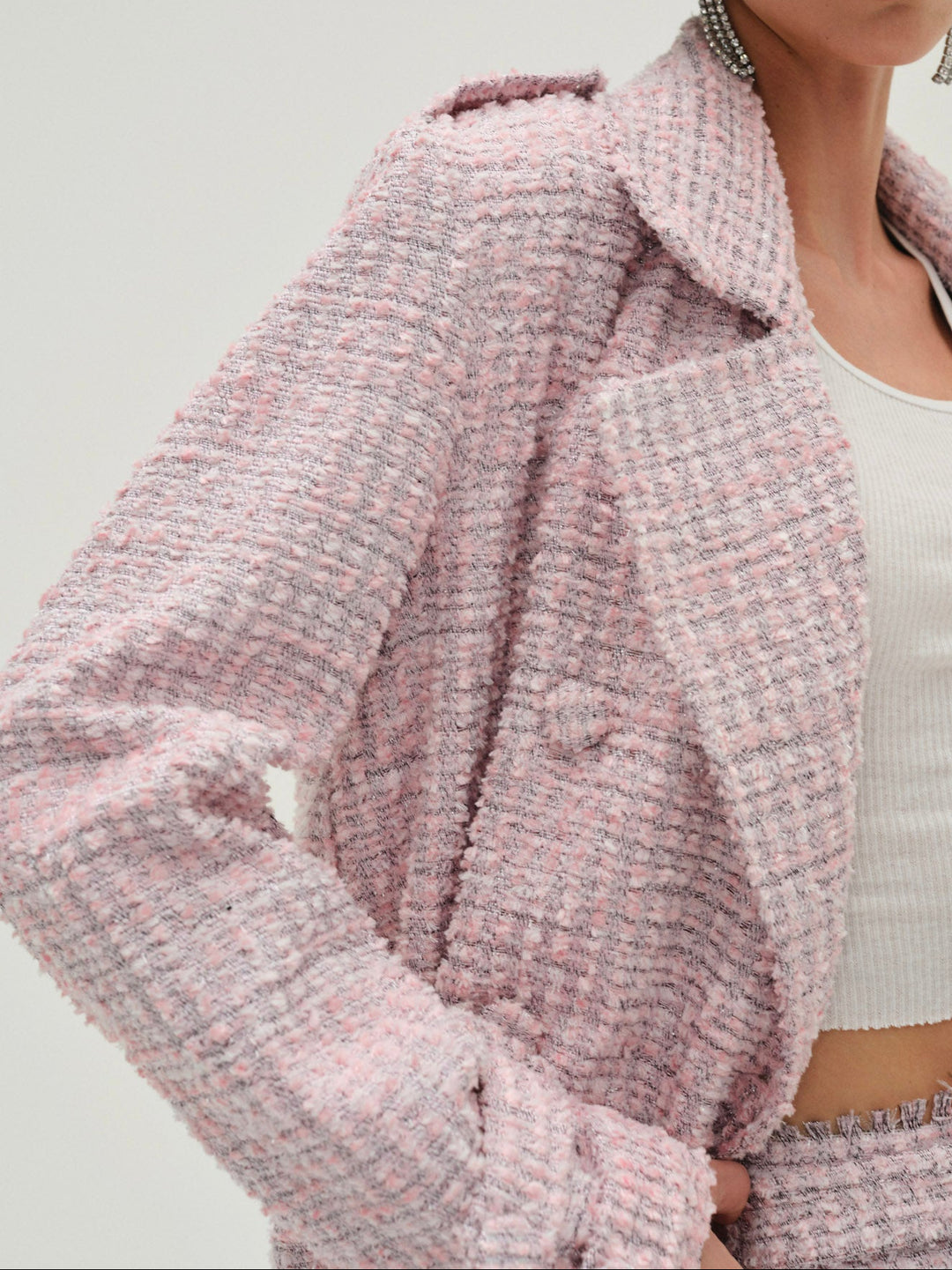 For Love and Lemons - Strawberry Cream Tweed Coat - Pink