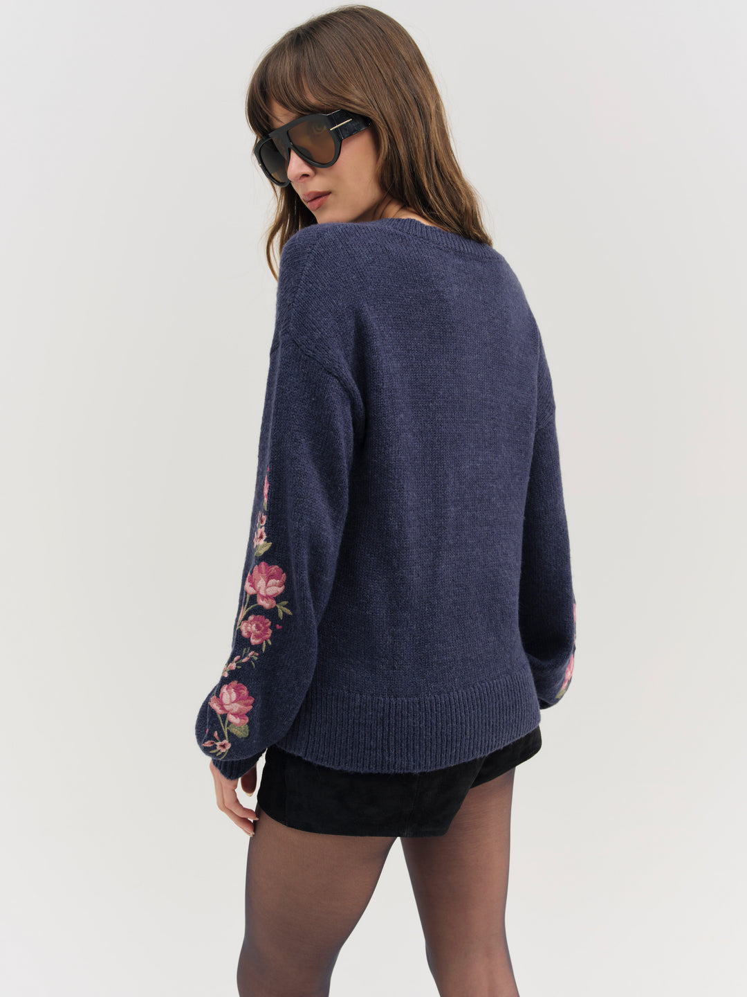 For Love and Lemons - Molly Embroidered Pullover Sweater - Navy
