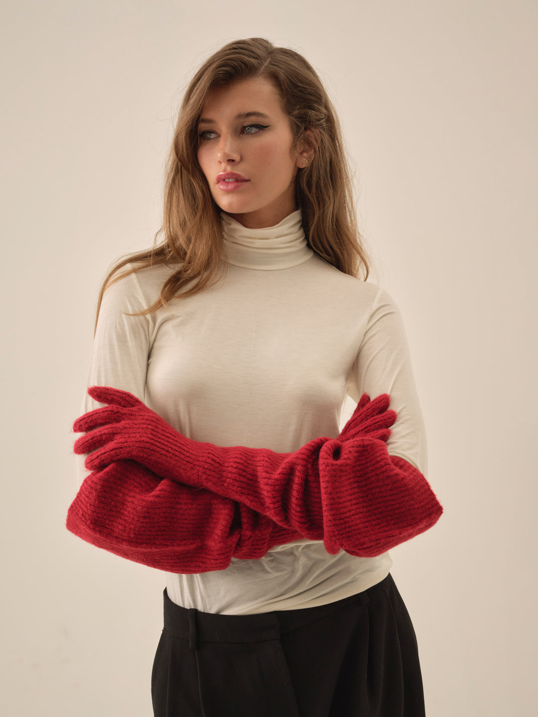 For Love and Lemons - Slouchy Rib Knit Gloves - Red