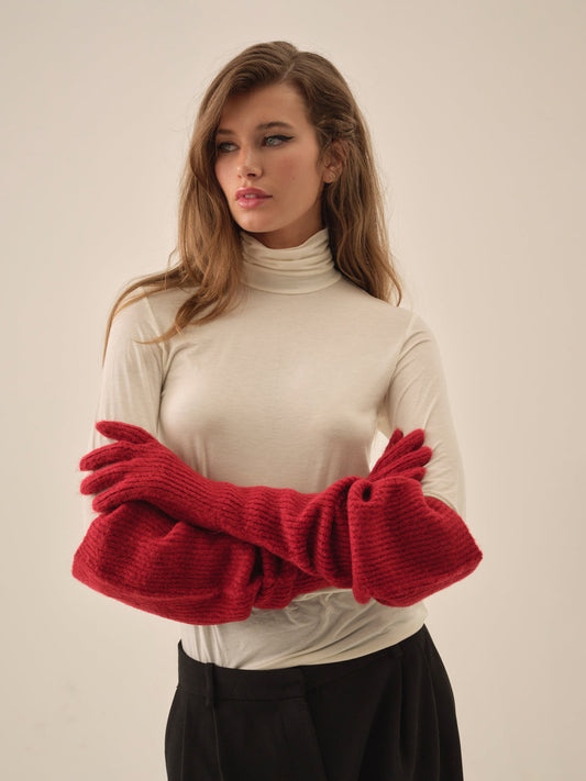 For Love and Lemons - Slouchy Rib Knit Gloves - Red