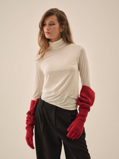 For Love and Lemons - Slouchy Rib Knit Gloves - Red