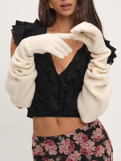 For Love and Lemons - Slouchy Rib Knit Gloves - Cream