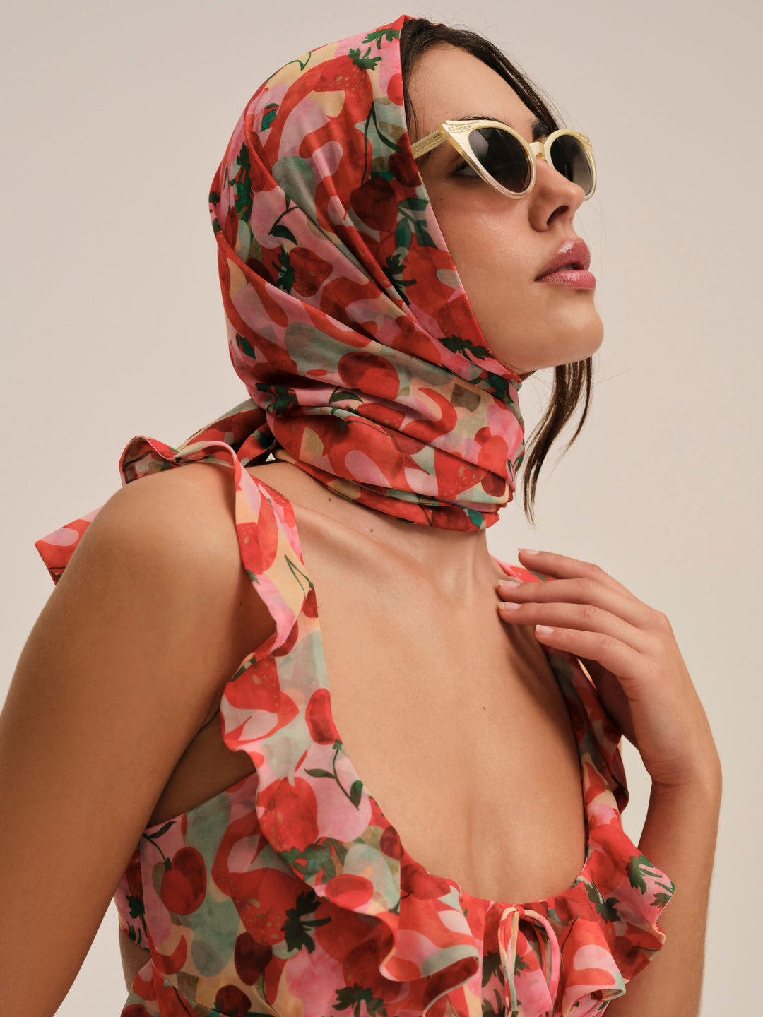 For Love and Lemons - Ambrosia Print Headscarf - Red