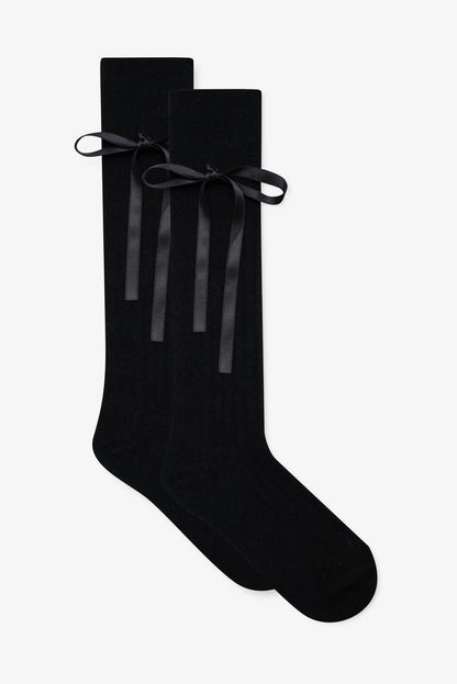 For Love and Lemons - Knee-High Bow Socks - Black