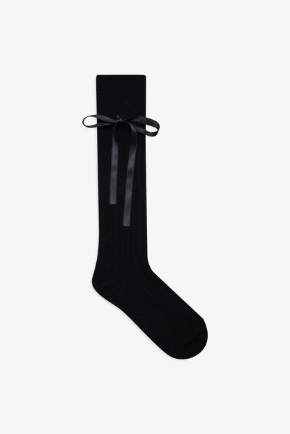 For Love and Lemons - Knee-High Bow Socks - Black