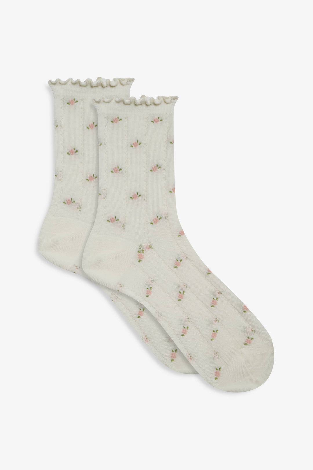For Love and Lemons - Pointelle Floral Crew Socks - Cream