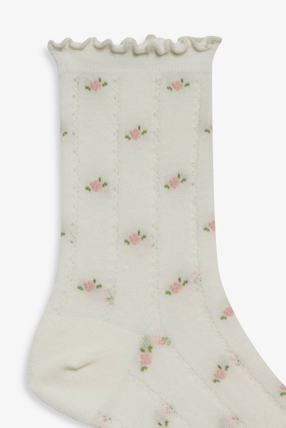 For Love and Lemons - Pointelle Floral Crew Socks - Cream