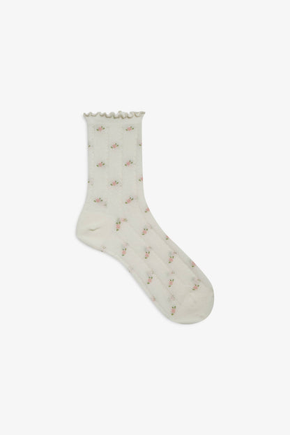 For Love and Lemons - Pointelle Floral Crew Socks - Cream