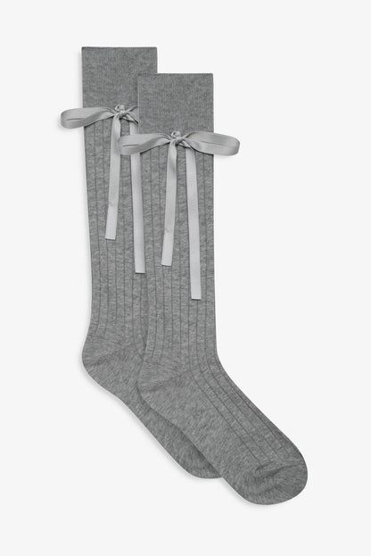 For Love and Lemons - Knee-High Bow Socks - Grey