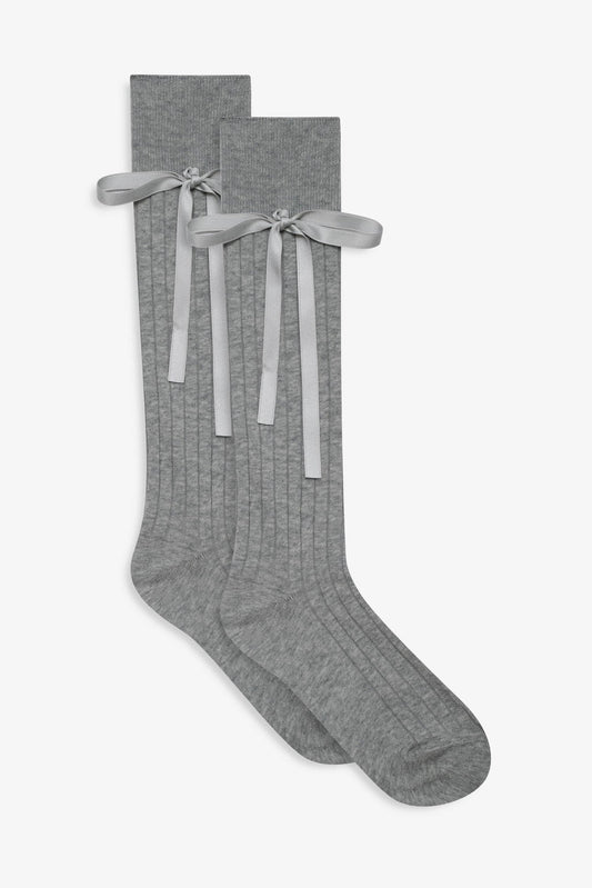 For Love and Lemons - Knee-High Bow Socks - Grey