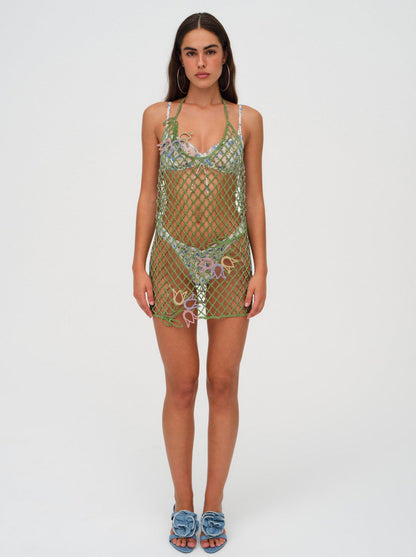 For Love and Lemons - Tulip Grid Rhinestone Dress - Green