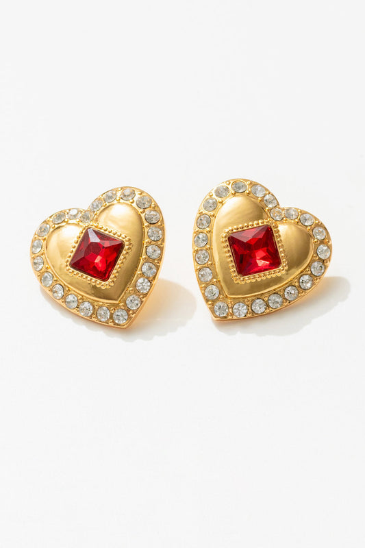 For Love and Lemons - Ruby Red Heart Earrings - Red