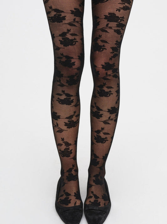 For Love and Lemons - Floral Knit Tights - Black