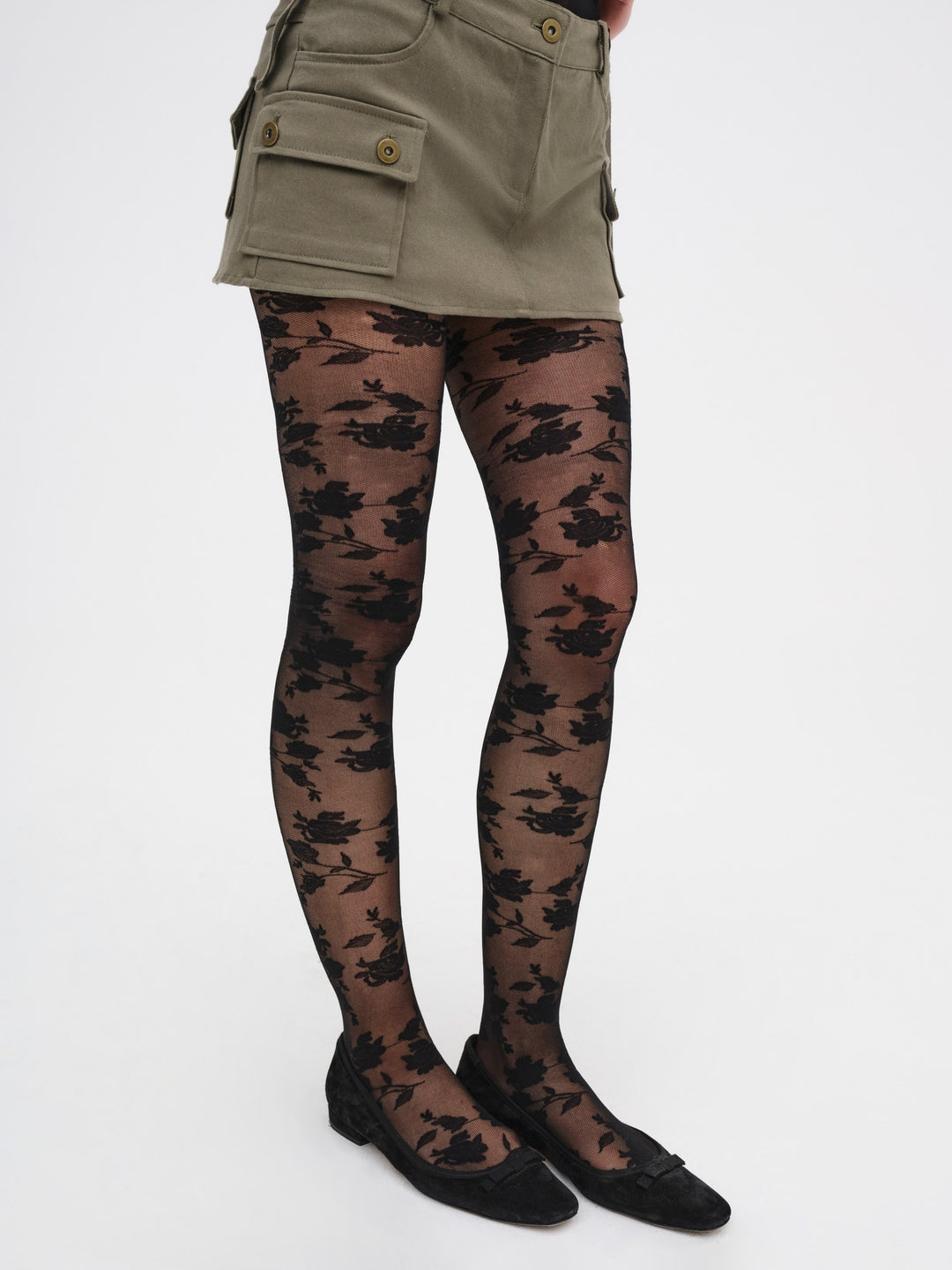 For Love and Lemons - Floral Knit Tights - Black