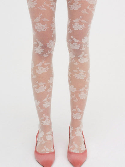 For Love and Lemons - Floral Knit Tights - White
