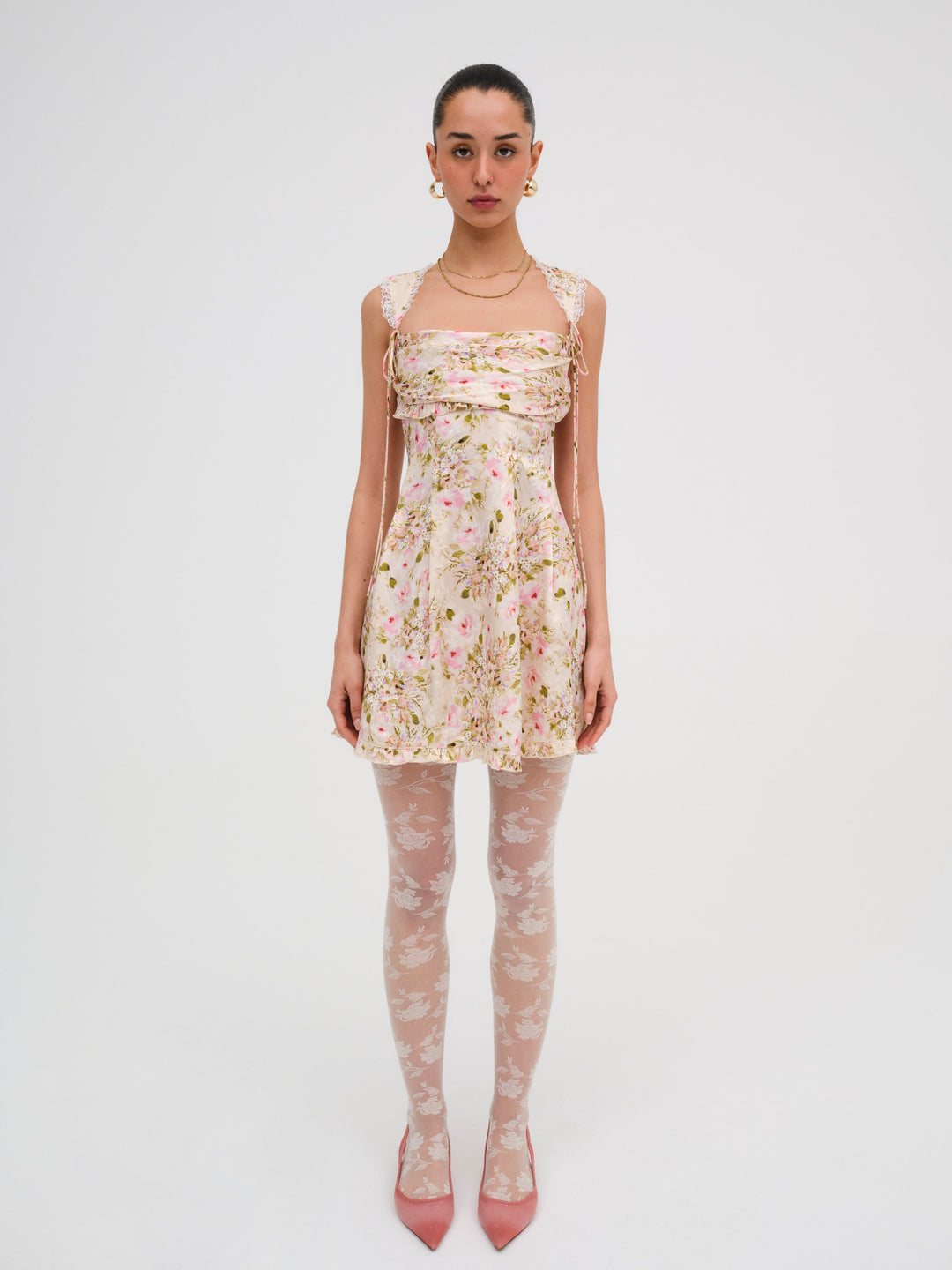 For Love and Lemons - Floral Knit Tights - White