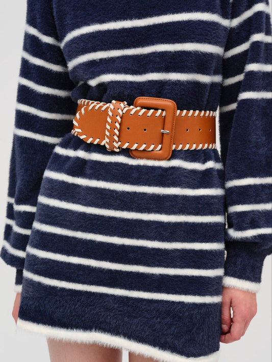For Love and Lemons - Wide Stitch Belt - Brown