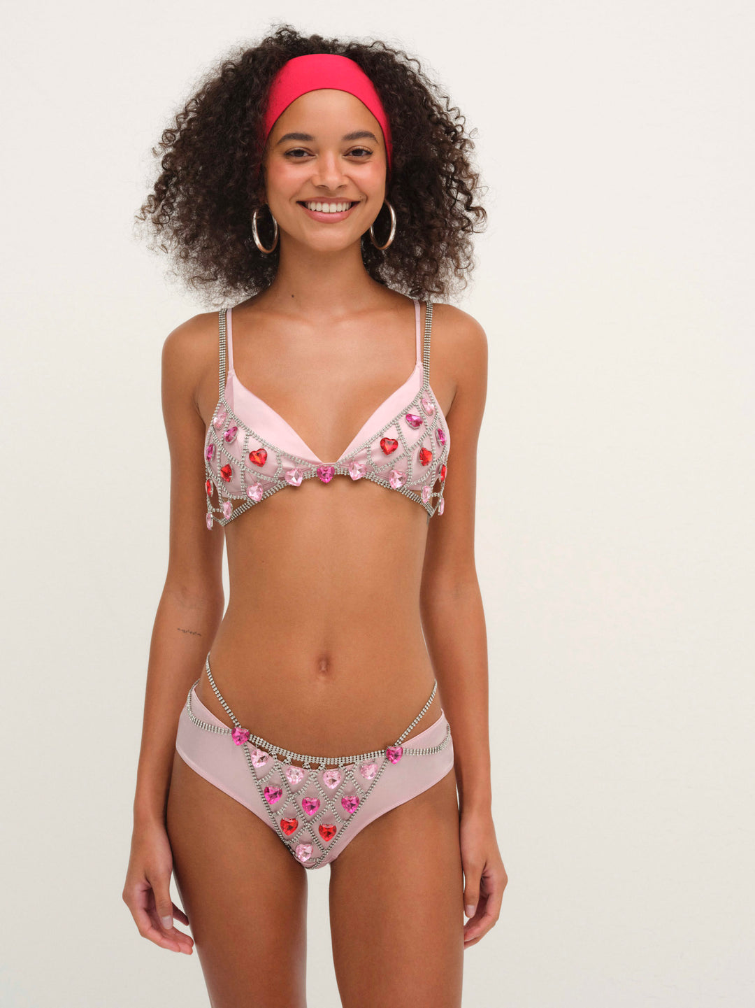 For Love and Lemons - Rhinestone Heart Thong Panty - Red