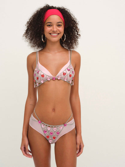 For Love and Lemons - Rhinestone Heart Thong Panty - Red