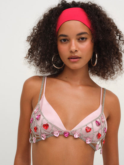 For Love and Lemons - Rhinestone Heart Bralette - Red