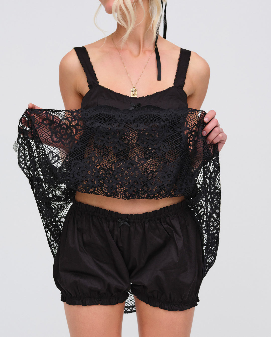 For Love and Lemons - Sonnet Lace Babydoll Set - Black