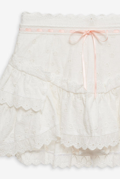 For Love and Lemons - Summer Swirl Eyelet Mini Skirt - White