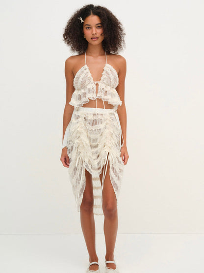 For Love and Lemons - Romy Midi Slip Skirt - White