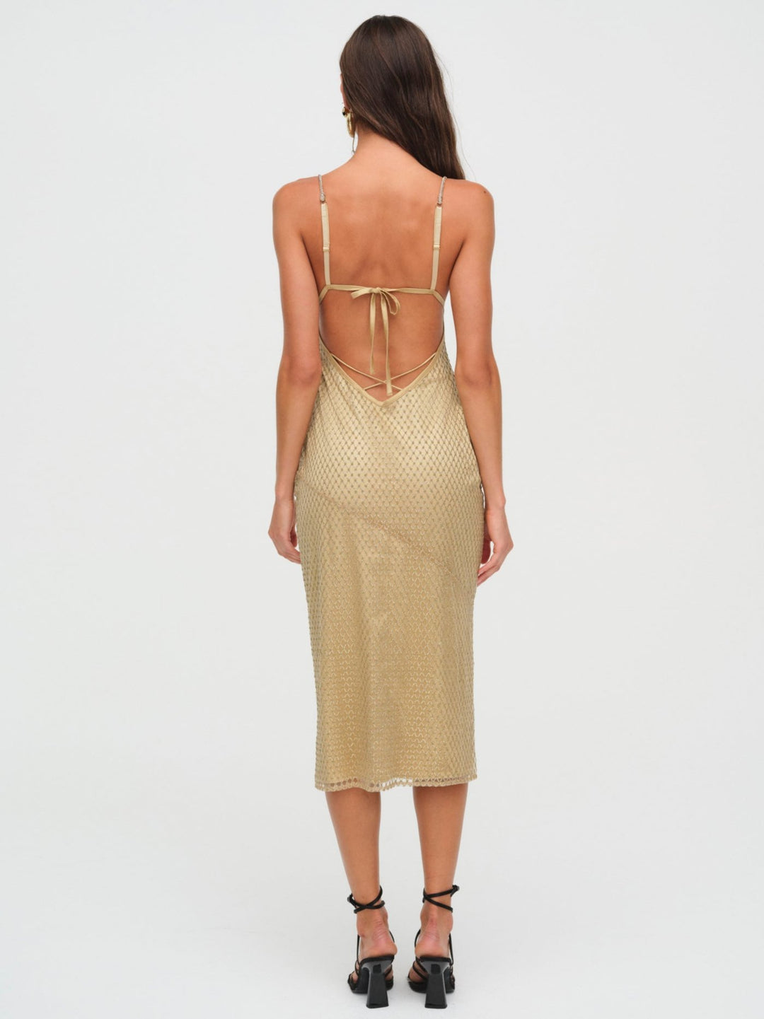 For Love and Lemons - Glitter Grid Midi Dress - Gold