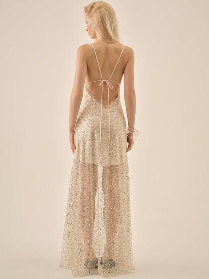 For Love and Lemons - Clara Crystals Maxi Dress - Silver