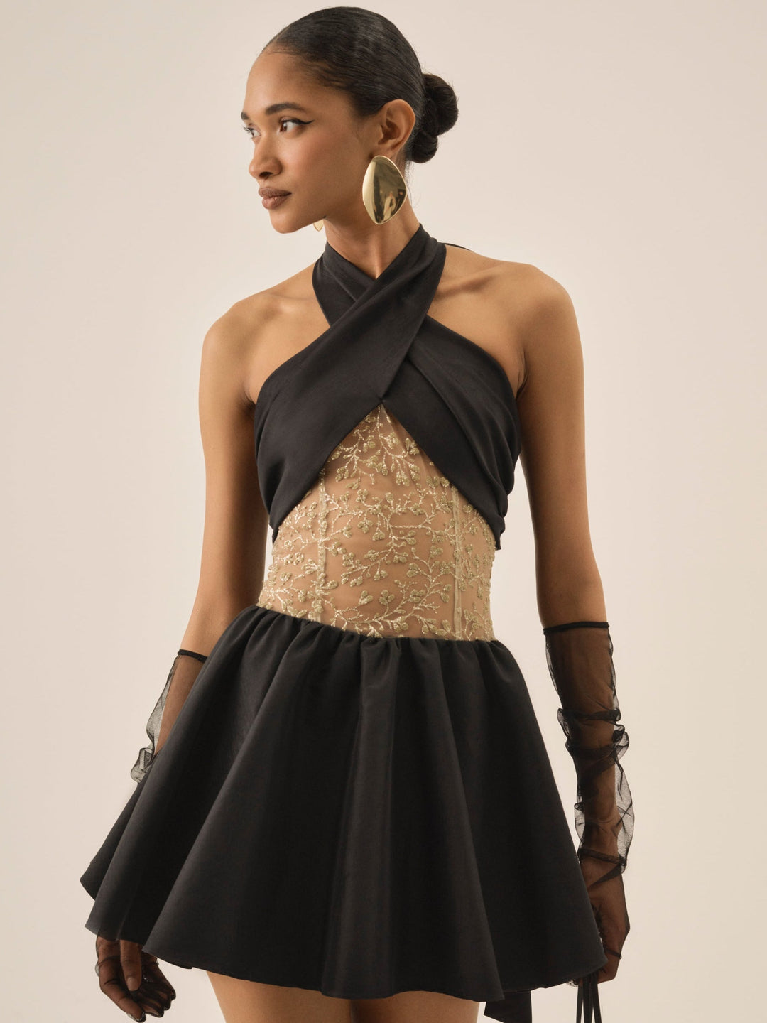 For Love and Lemons - Shimmering Petals Mini Dress - Black
