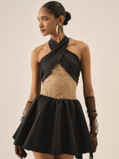 For Love and Lemons - Shimmering Petals Mini Dress - Black