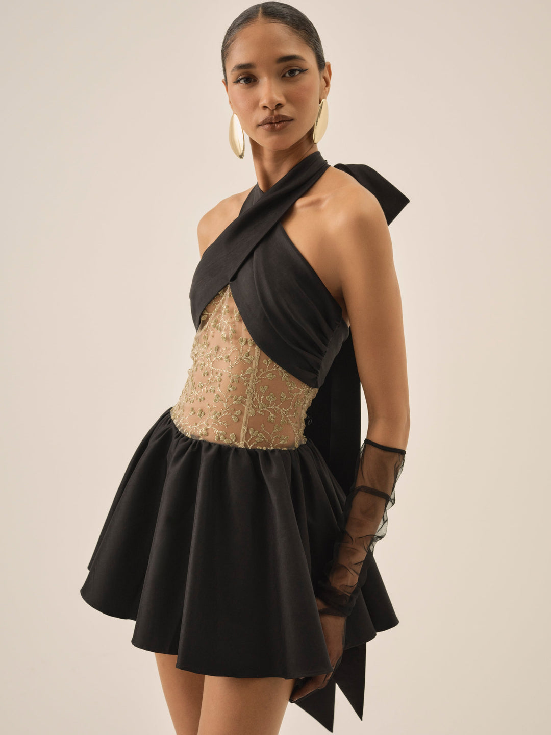 For Love and Lemons - Shimmering Petals Mini Dress - Black