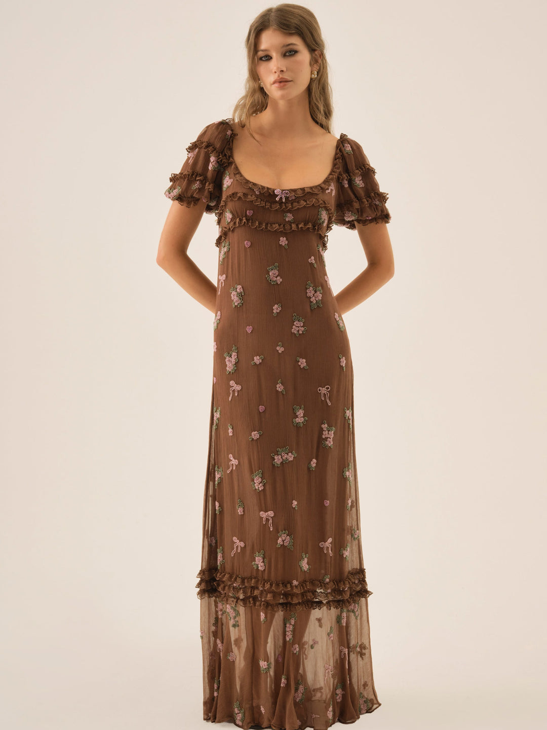 For Love and Lemons - Beaded Garden Bow Maxi Dress - Brown