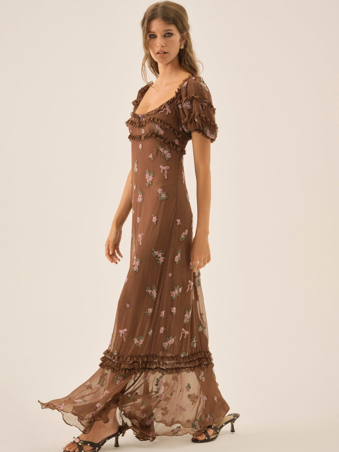 For Love and Lemons - Beaded Garden Bow Maxi Dress - Brown